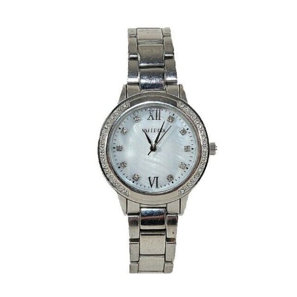 Valletta Sz To 7 Silvertone Rhinestone Detail Mother of Pearl Wrist Watch - Picture 1 of 12